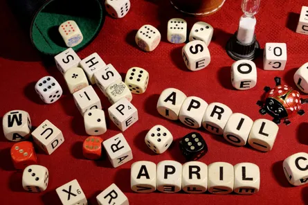 Scrabble tiles spell out April Fools