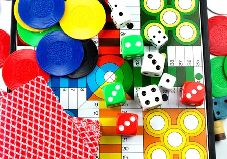 Colorful game dice and chips