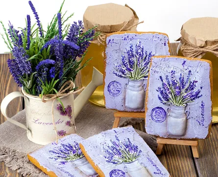 Blue lavender, wooden signs, purple sign