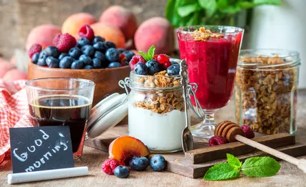 Healthy breakfast foods on table