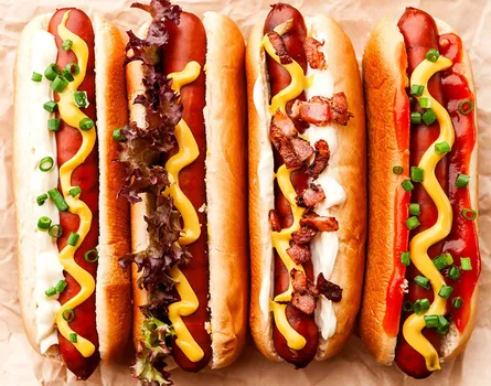Hot dogs on table