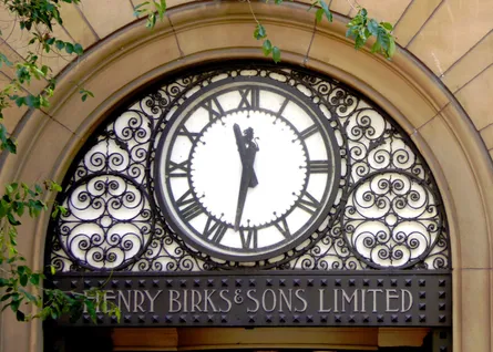 Black and white clock on building