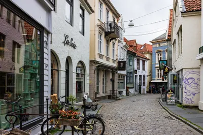 Stone sidewalks on city street