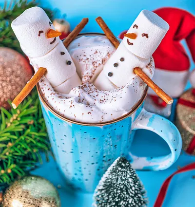 Christmas latte with marshmallows and candy canes