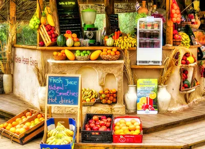 Fruit stand with sign
