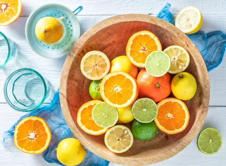 Orange slices with lemon slices on tray