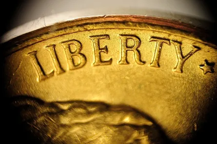 The word liberty on a penny