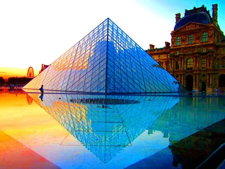 City sunset, eiffel tower reflection