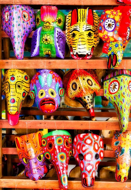Colorful masks on display