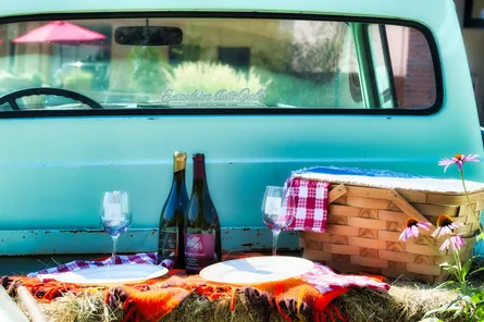 Wine bottles and wine glasses on table