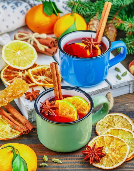 Orange mulled cider on counter