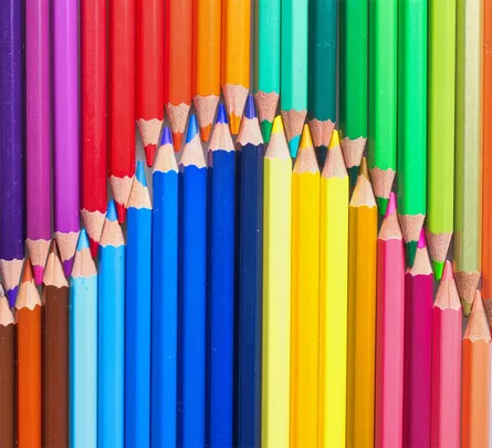 Rainbow pencils in rows