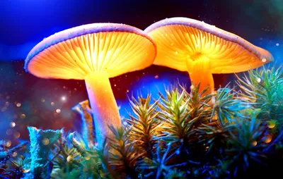 Glowing Mushrooms in an Underwater Garden