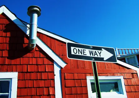 Red building with sign