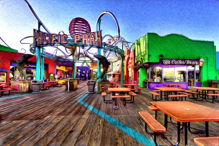 Colorful and lively amusement park area