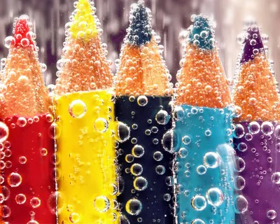 Rain drops on colored pencils