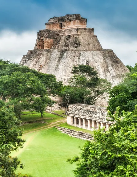 Ancient temple, lush forest, majestic ruins