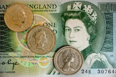 Banknote, coins, england, queen elizabeth