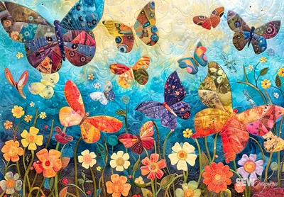 Colorful butterflies flying over flowers and plants