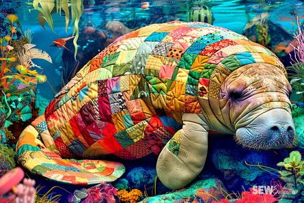 Sea turtle on colorful quilt