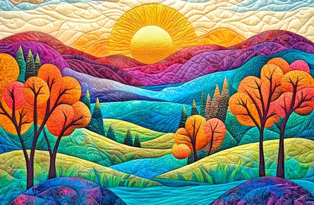 Sunset over mountains and trees