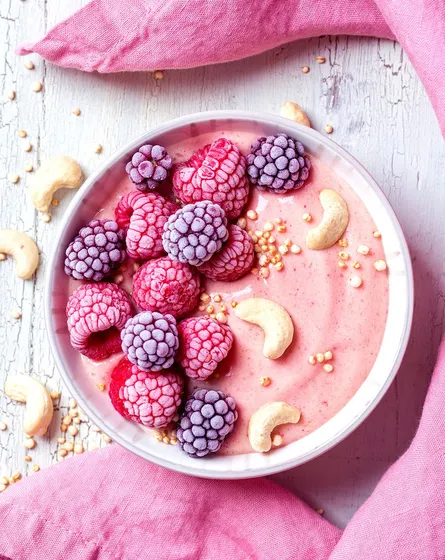 Raspberries with nuts on top
