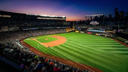 Baseball stadium at dusk