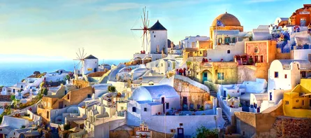 Greek village by ocean