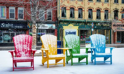 Snowy Adirondack Chairs in the City