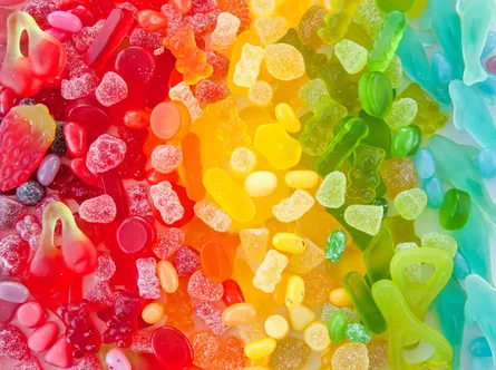 Colorful candies in a line