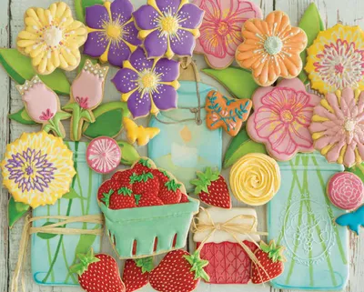 Colorful cookies on tray