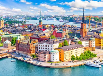 Colorful European city skyline