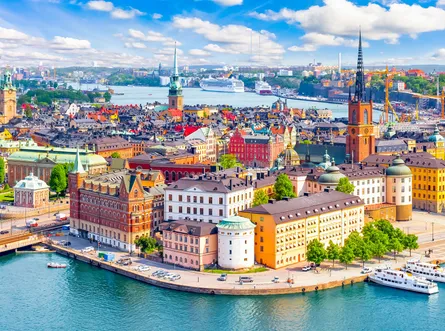 Colorful European city skyline