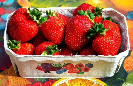 Box of strawberries in crate