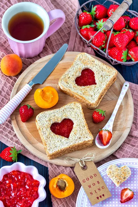 Toast with heart shapes