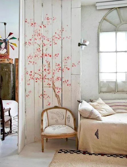 Floral wallpaper decorative tree painted on wall white bedroom theme decorative wall wall decoration
