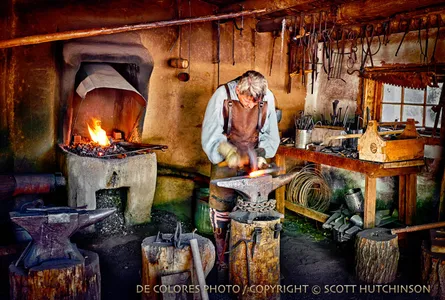 Man black and white woodworking shop