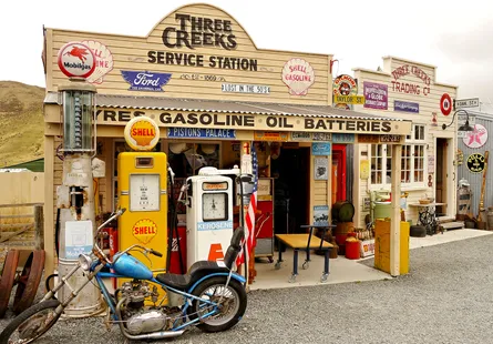 Gas station with old cars