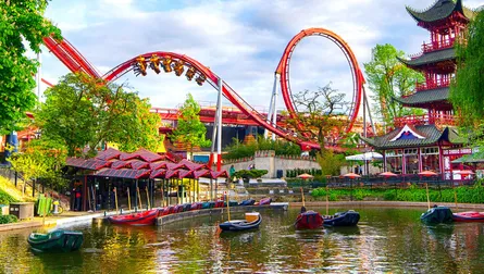 Amusement park and river scene