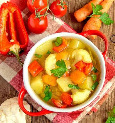 Bowl of soup with vegetables