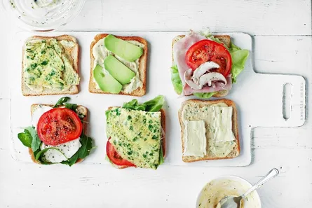 Sandwich tray with toast and spreads