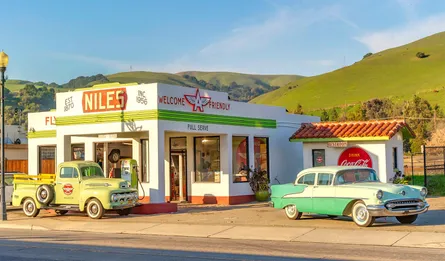 Gas station with classic cars