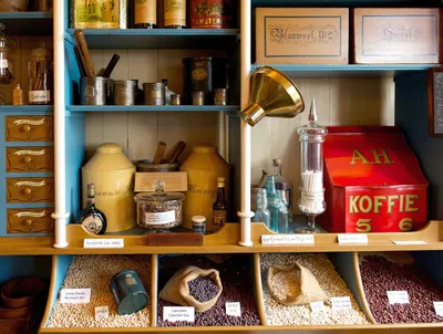 Spice shelf, full of spices