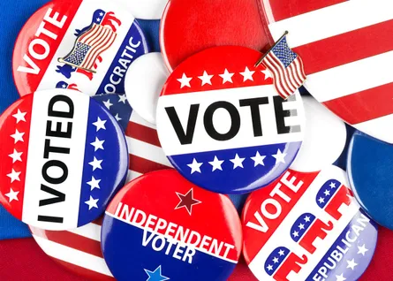 Election buttons display vote support