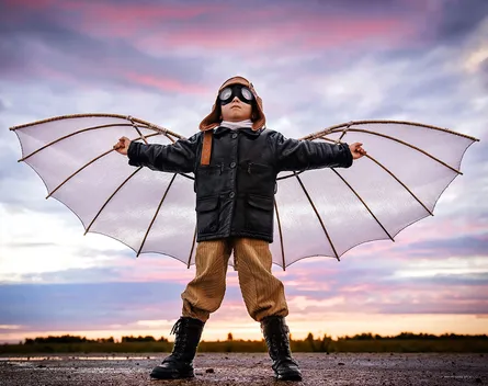 Little Boy with Giant Bat Umbrella