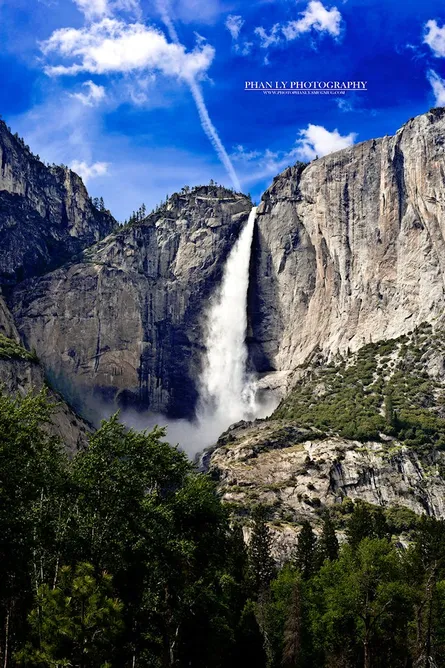 Waterfall near mountains
