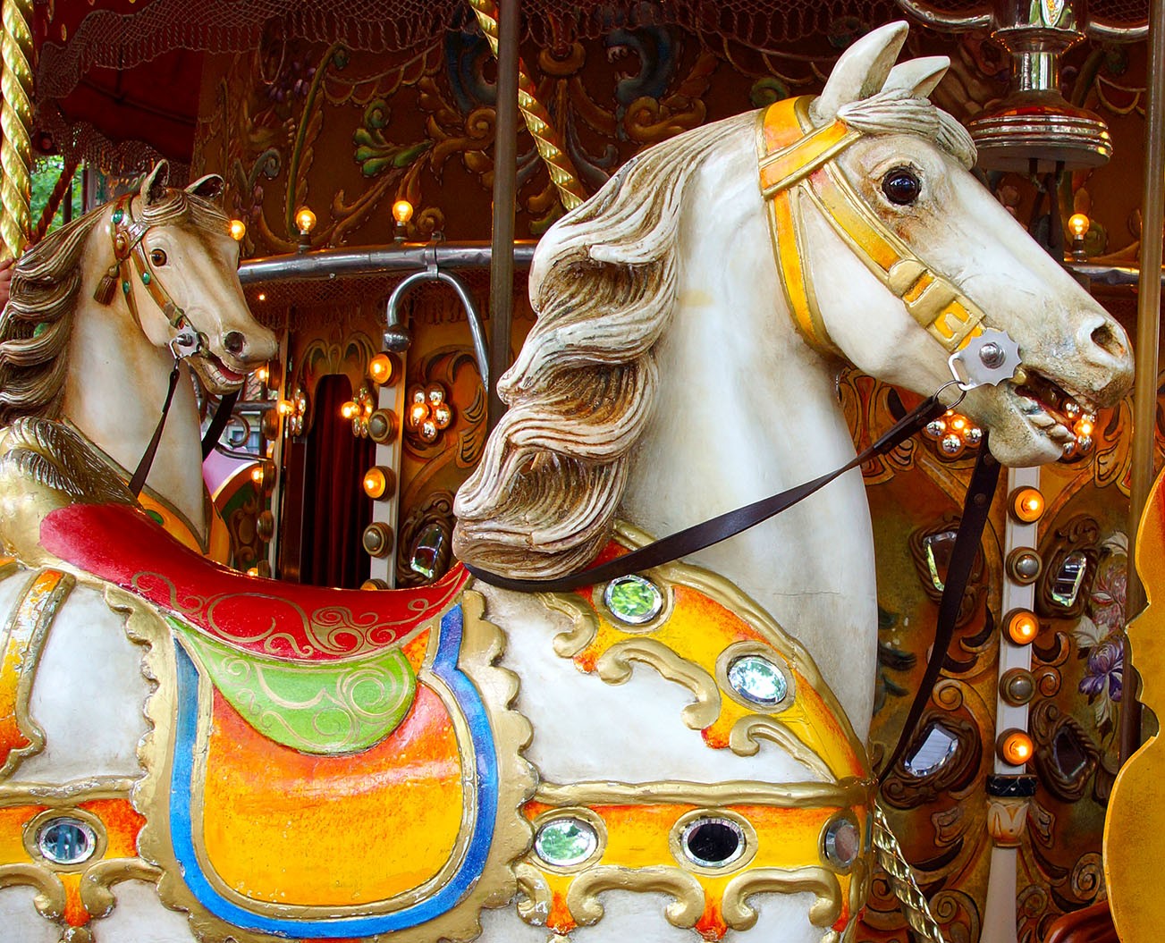 Gold horse in carousel