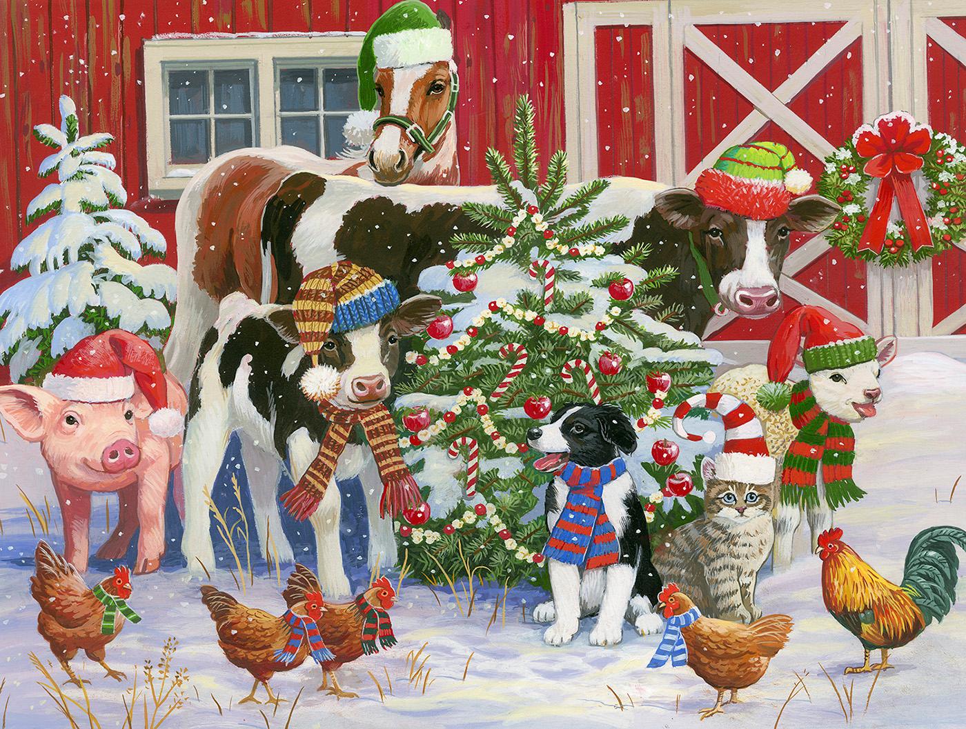 Christmas farm scene