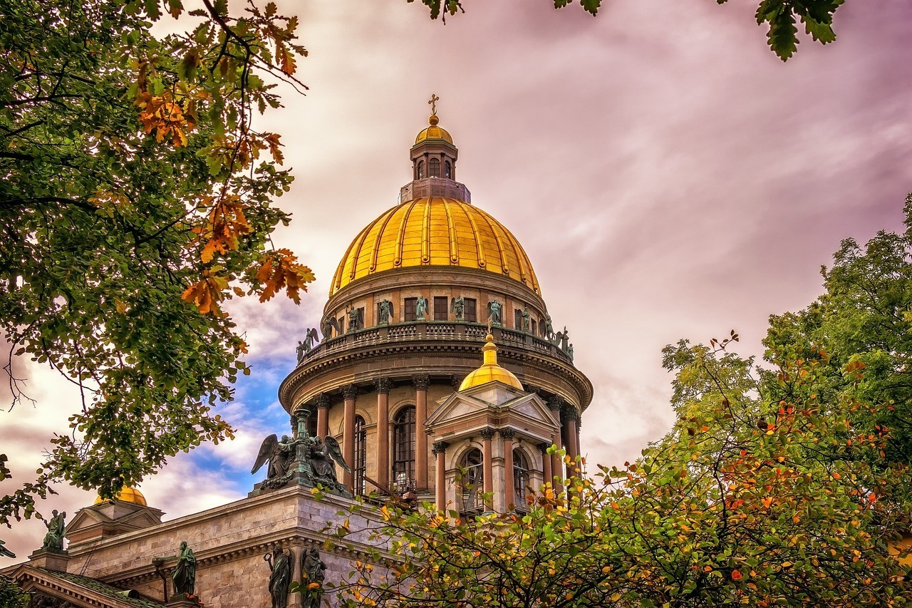 "Colorful cathedral with clock tower"