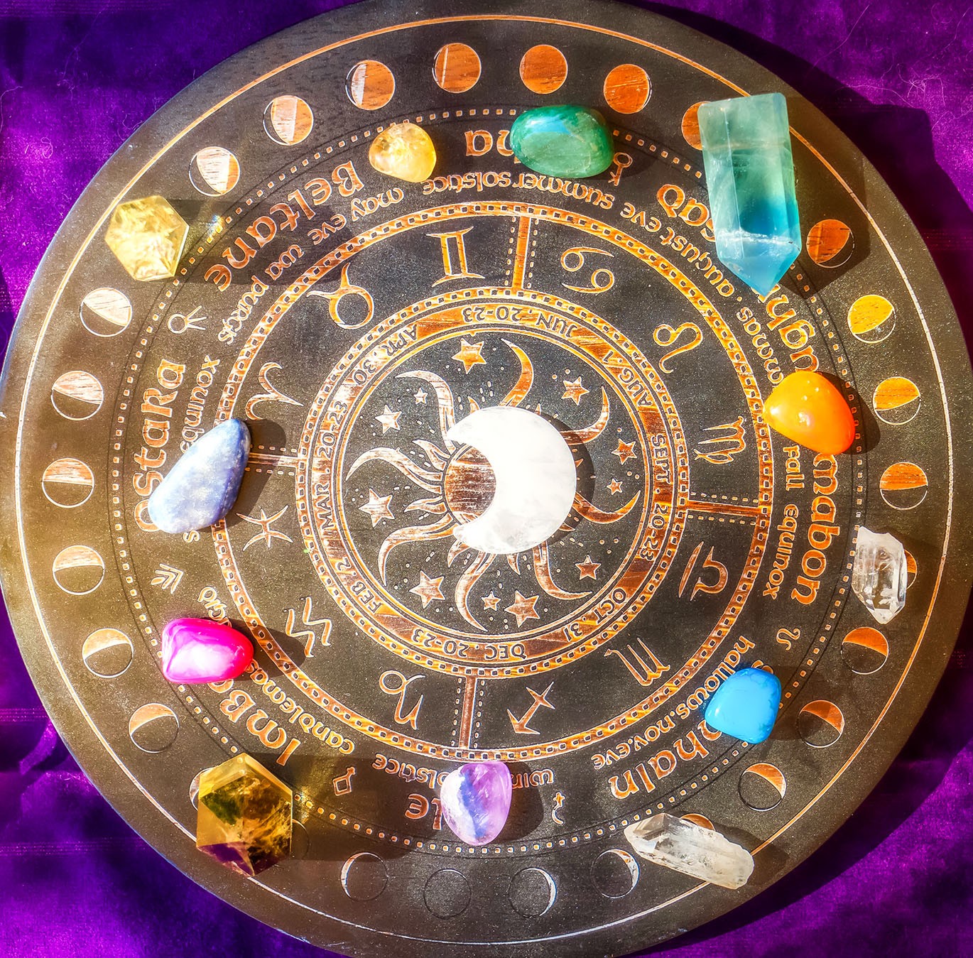 Magical horoscope, gemstones, astrology wheel
